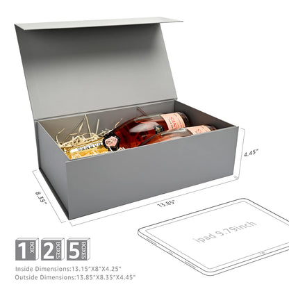 Gift Boxes with Lids 2 Pack - Magnetic Closure with Ribbon, Card, Filler & Sticker