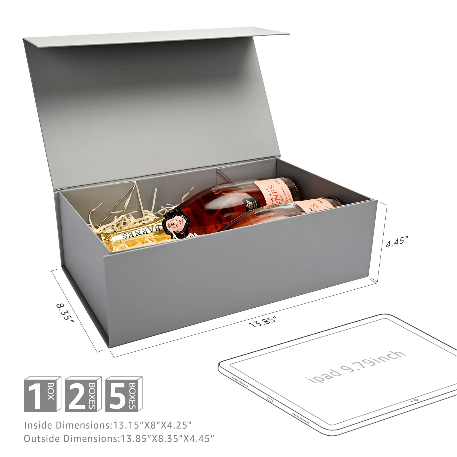 Gift Boxes with Lids 2 Pack - Magnetic Closure with Ribbon, Card, Filler & Sticker