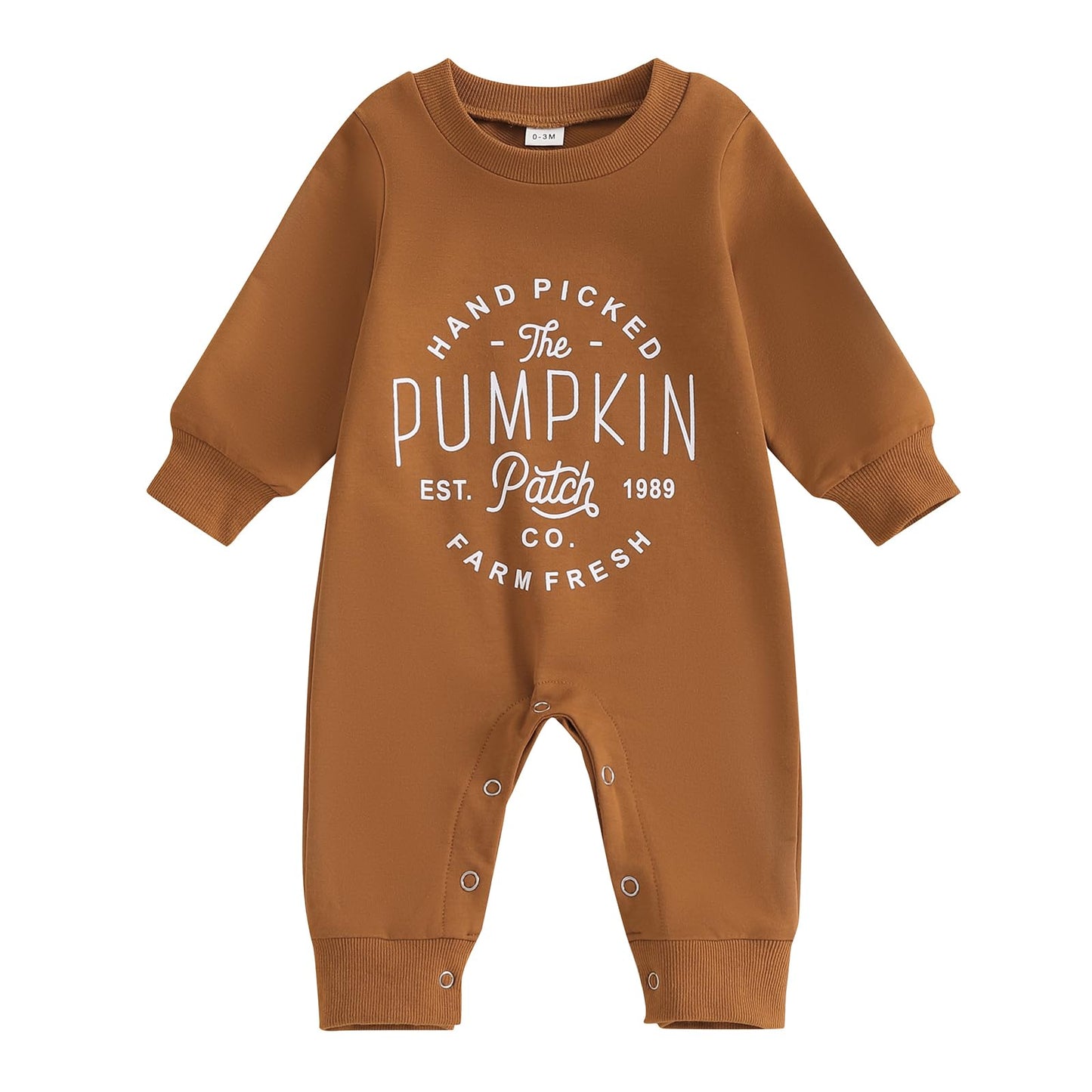 Baby Halloween Pumpkin Patch Romper - Long Sleeve Fall Winter Jumpsuit Hand Picked Pumpkin Brown Halloween
