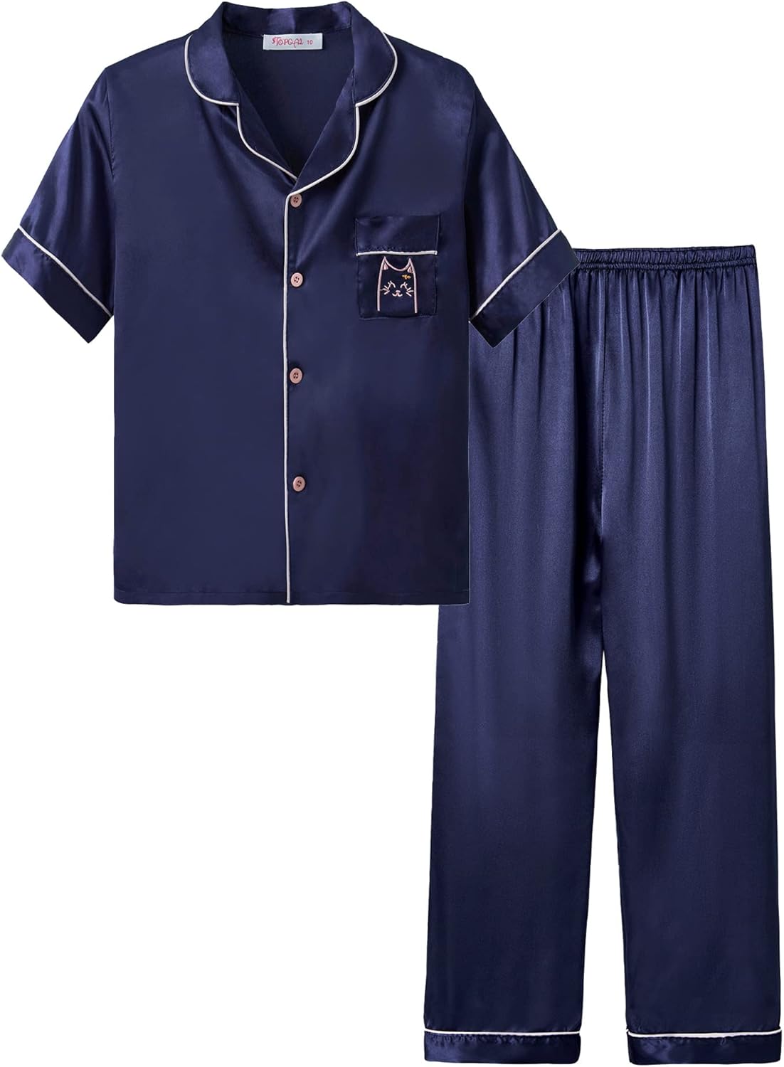 Girls Satin Pajama Set - Silky Button Down PJ with Shorts Size 6-16