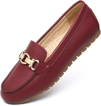 Women Loafers - Comfortable Slip On Business Casual Penny Loafers Wine Red