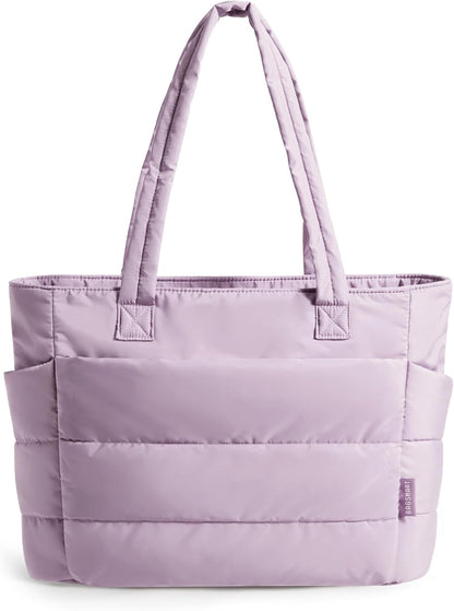 Women's Quilted Tote Bag Lightweight Puffy Shoulder Bag with Compartments F-pinkish-purple-standard Size Standard Size