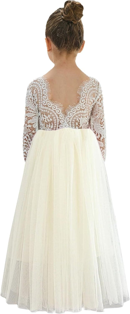 Girls Tulle Flower Girl Dress - Lace Back A-Line Party Dress