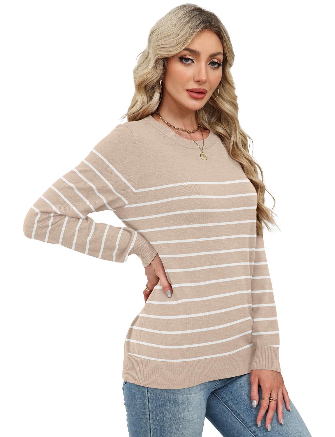 Women's Lightweight Sweaters - Long Sleeve Crewneck Pullover Tops