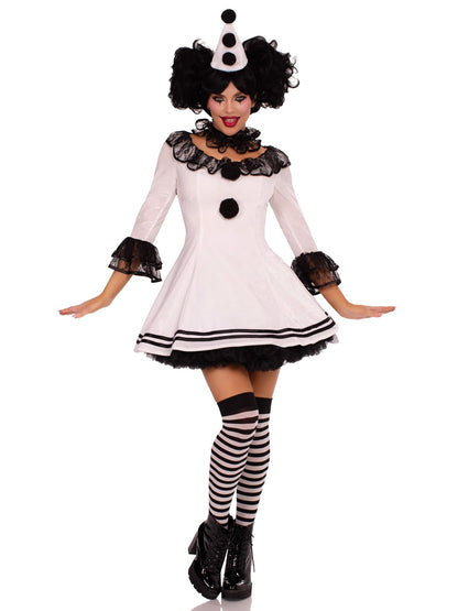 Pierrot Clown Costume - 3 Piece Women's Halloween Outfit with Dress