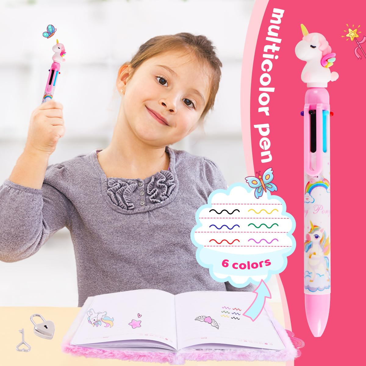 Girls Heart Diary with Lock and Keys - Cute Plush Secret Journal Notebook Gift Ages 6-8