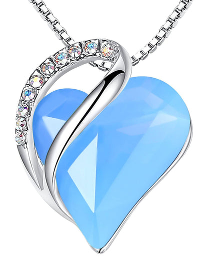 Infinity Love Birthstone Heart Necklace - 18K White Gold Plated Crystal Pendant Gift for Women 18-Communication-Owyhee Opal Blue