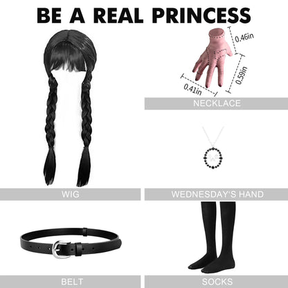 Black Costume Dress for Girls - Halloween Cosplay Outfit with Accessories - Ages 4-12