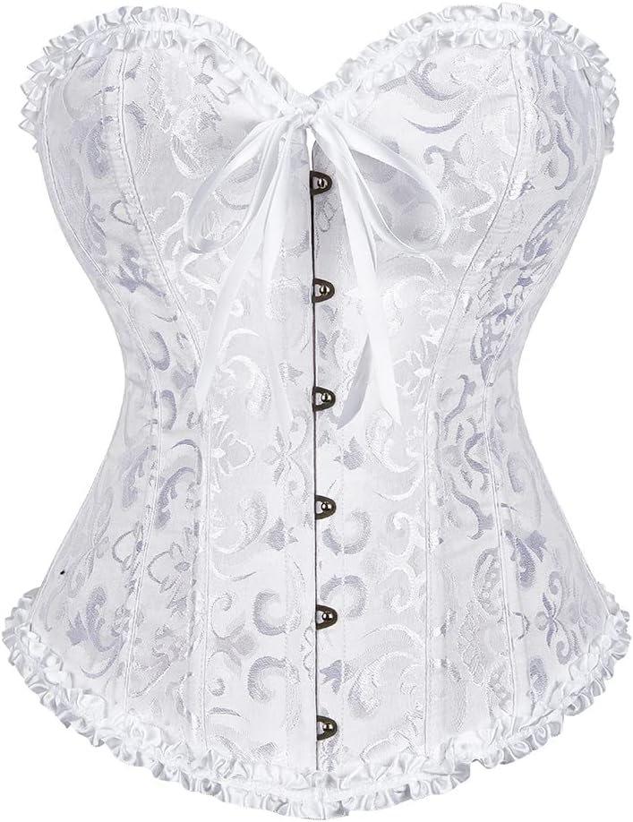 Corset Top for Women - Lace Bustier Shapewear with Push Up Support White