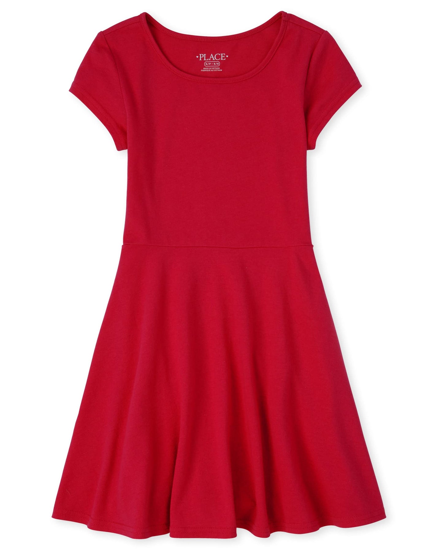 Girls Short Sleeve Skater Dress Round Neck Casual Summer Dress X-Large Ruby Single