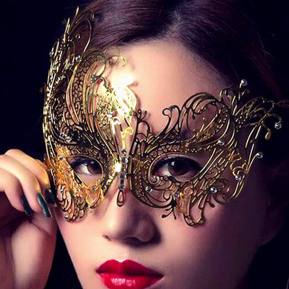 Rhinestone Metal Masquerade Mask for Women - Venetian Party Mask - Elegant Prom Ball Costume Accessory
