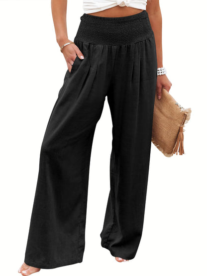 Linen Palazzo Pants Women Wide Leg High Waist Summer Boho Casual Lounge Pants