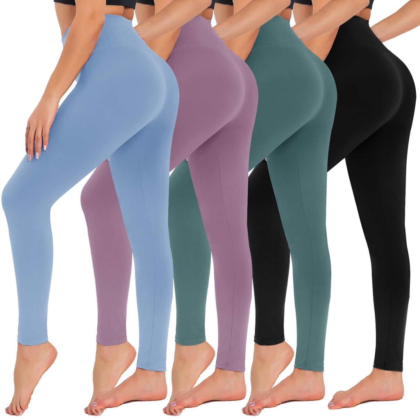 4 Pack High Waisted Leggings for Women - Tummy Control Yoga Pants Workout Set