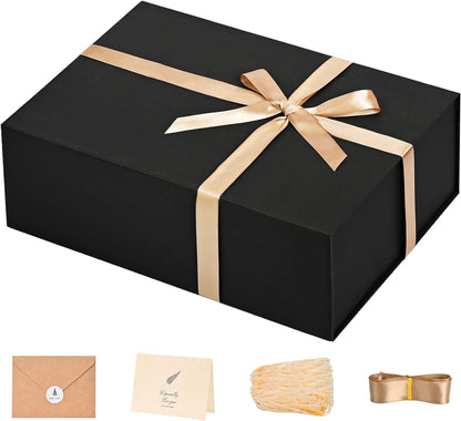 Gift Boxes with Lids 2 Pack - Magnetic Closure with Ribbon, Card, Filler & Sticker 1 Count (Pack of 1) Black