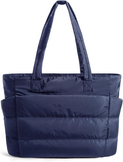 Women's Quilted Tote Bag Lightweight Puffy Shoulder Bag with Compartments J-navy Blue-standard Size Standard Size