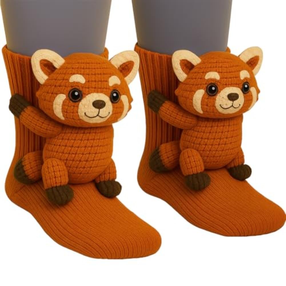 Cute Animal Socks for Women - Plush Long Stocking Socks with 3D Designs Raccoon