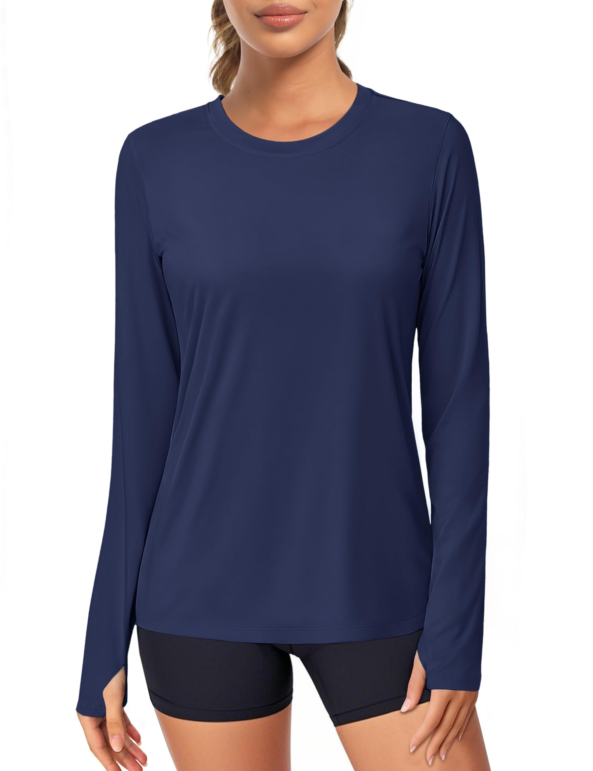 Women's UPF 80+ Long Sleeve Rash Guard - Quick Dry Athletic Shirt with Thumb Holes