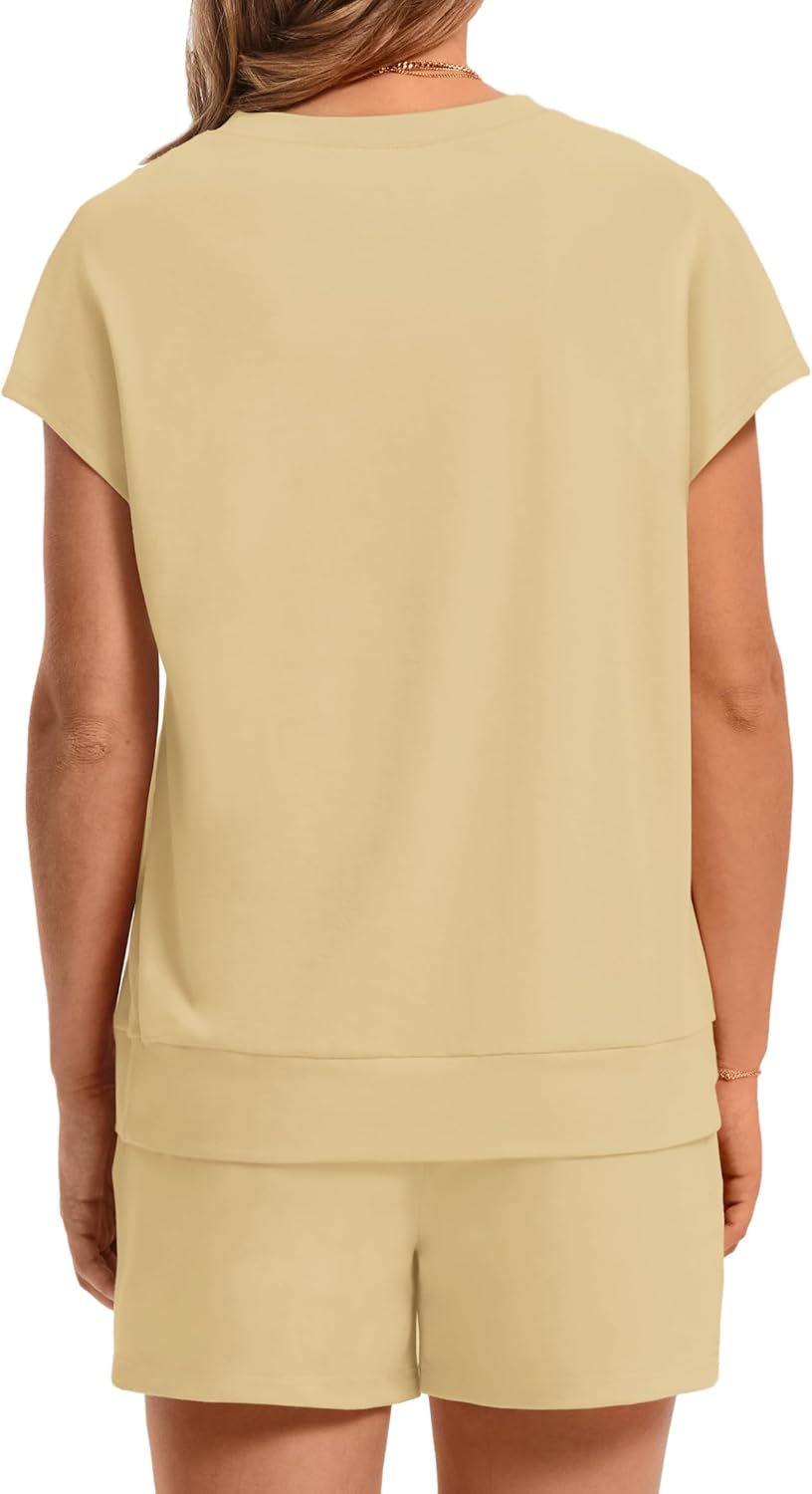 Women's 2 Piece Summer Lounge Set Crew Neck Short Sleeve Tracksuit