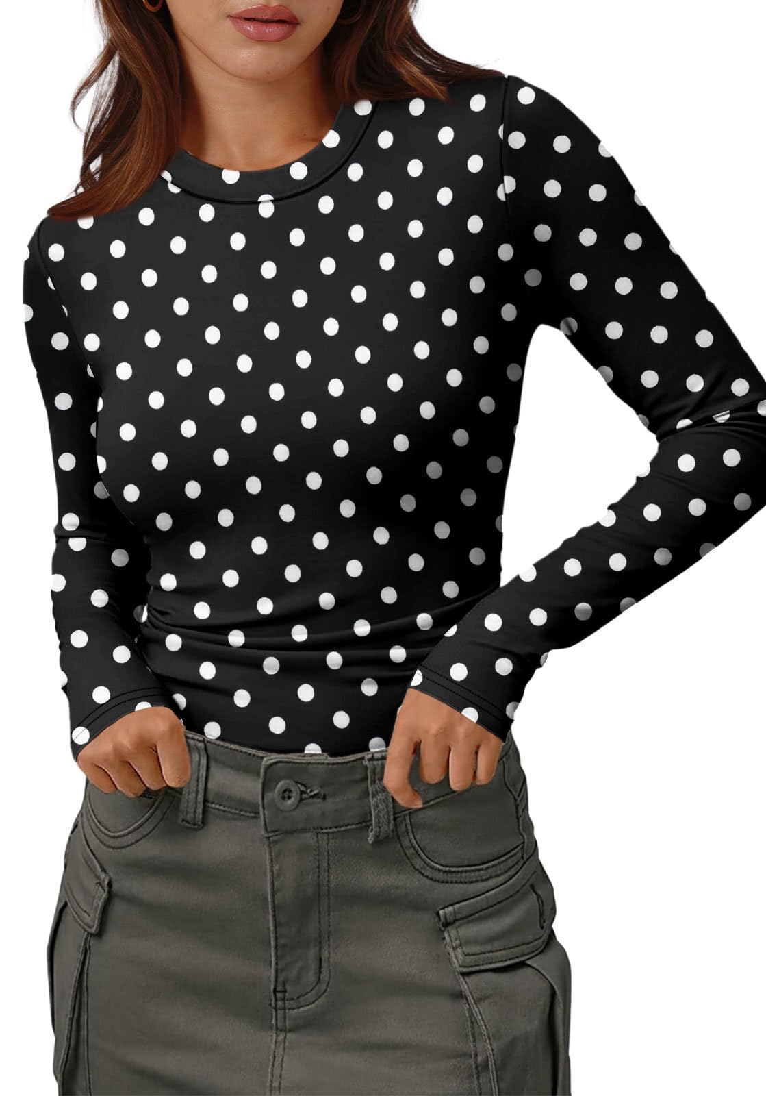 Women's Long Sleeve Thermal Shirt - Fleece Mock Neck Slim Fit Top