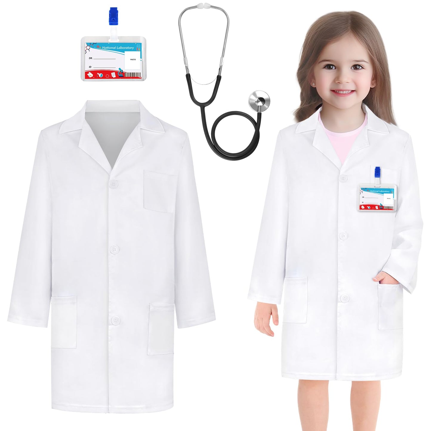 Doctor Costume for Kids - Lab Coat with Real Stethoscope Ages 3-12 Doctor Coat