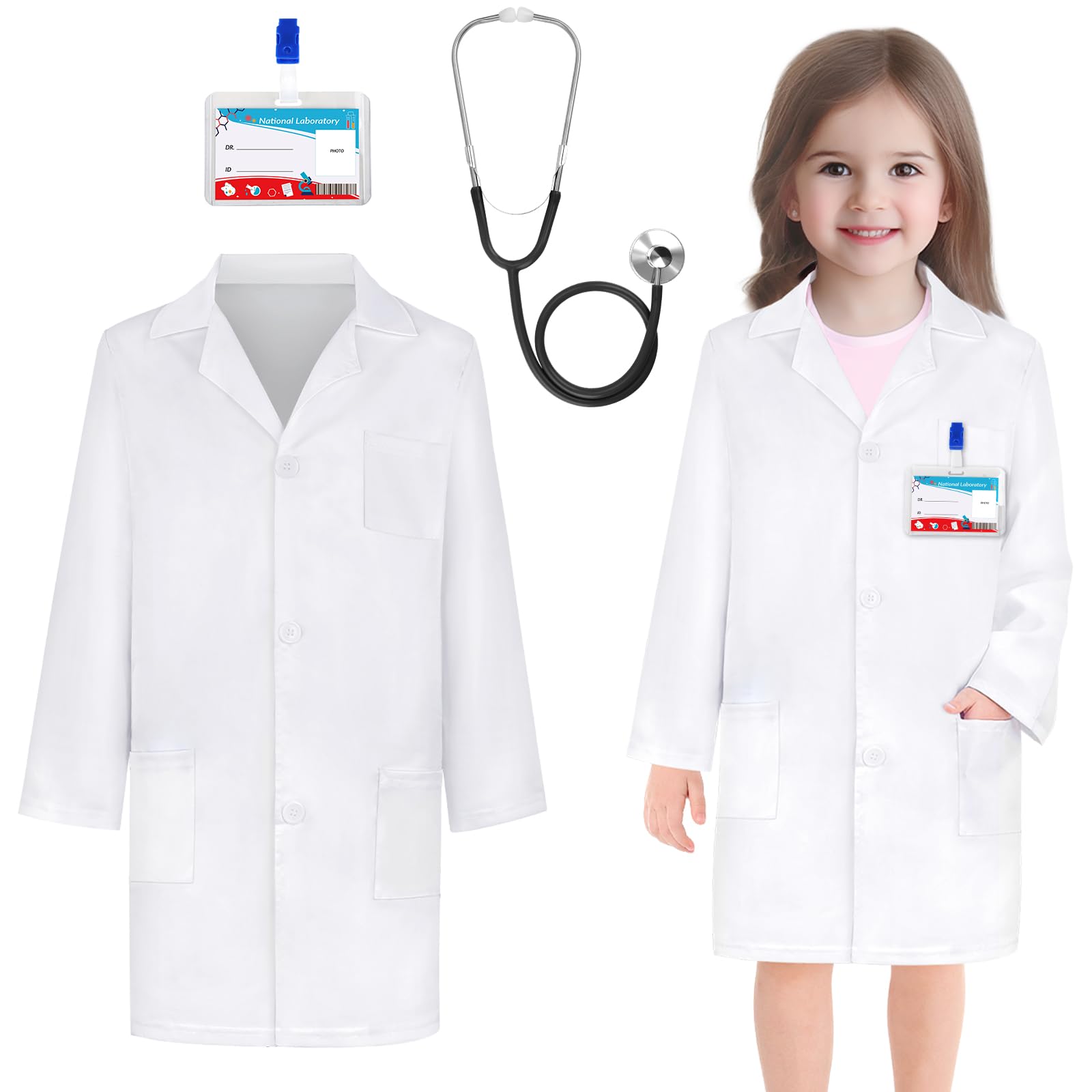 Doctor Costume for Kids - Lab Coat with Real Stethoscope Ages 3-12