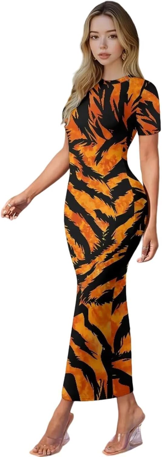 Women's Jamaican Flag Bodycon Midi Dress Short Sleeve