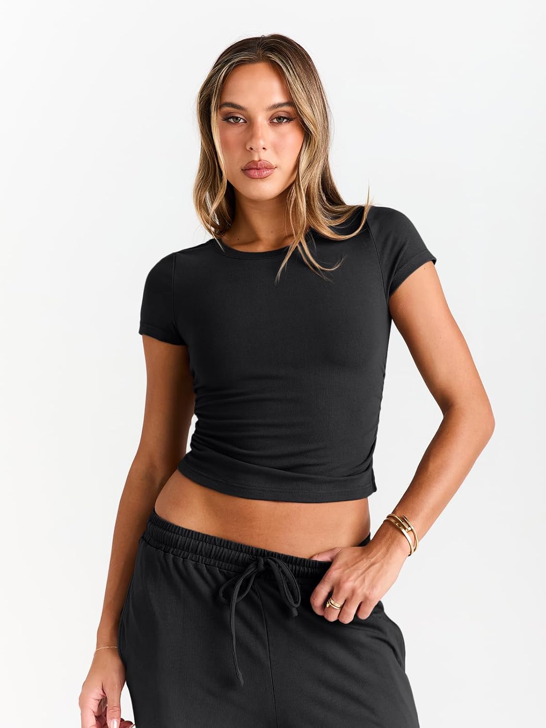 Women's 2 Piece Matching Sweatsuit Wide Leg Pants Crop Top Set