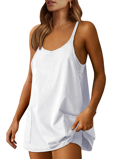 Athletic Dress Women Tennis Workout Sports Mini Romper with Built-in Shorts White
