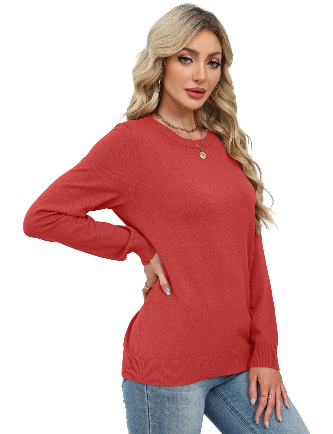 Women's Lightweight Sweaters - Long Sleeve Crewneck Pullover Tops