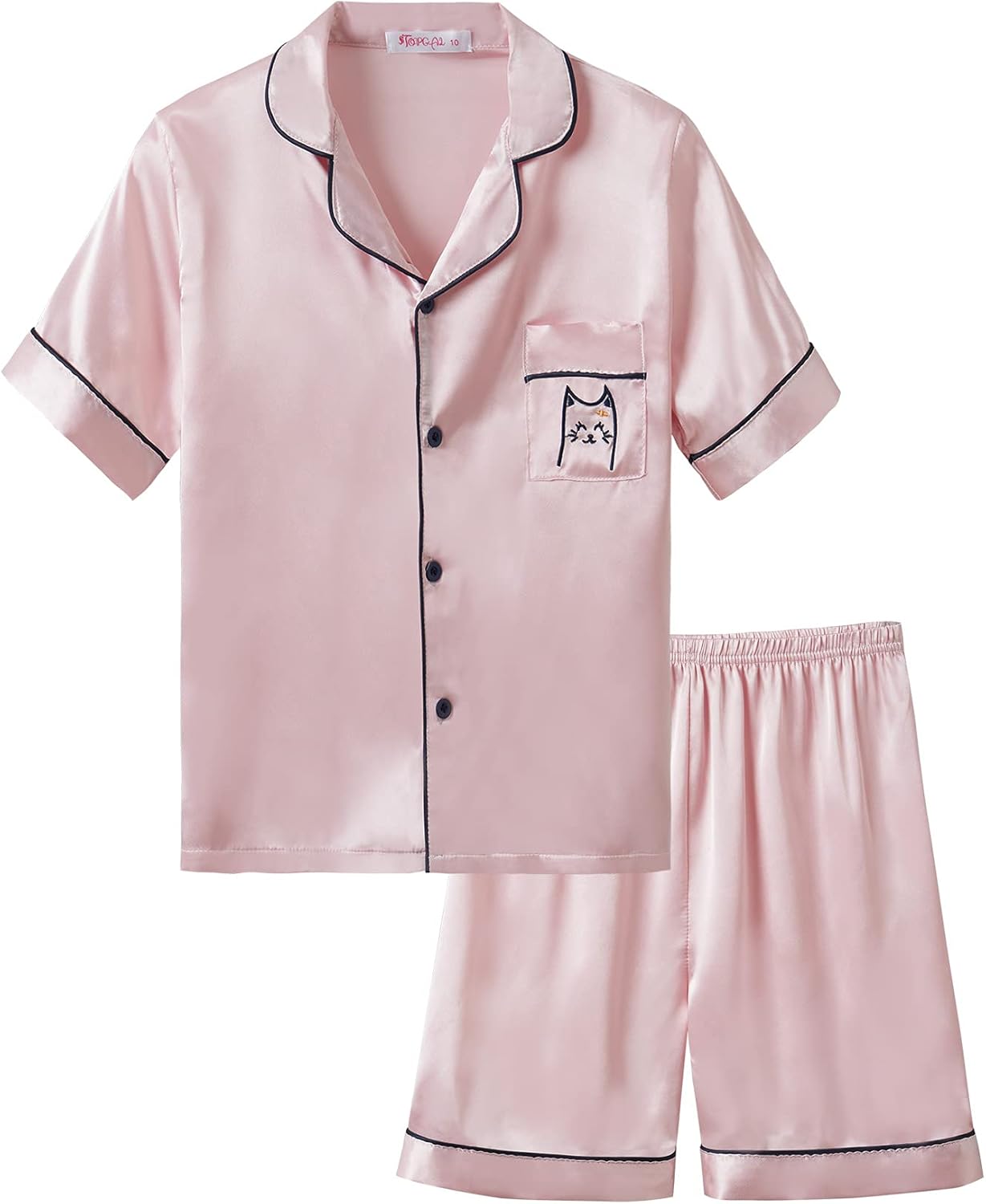 Girls Satin Pajama Set - Silky Button Down PJ with Shorts Size 6-16 Pink
