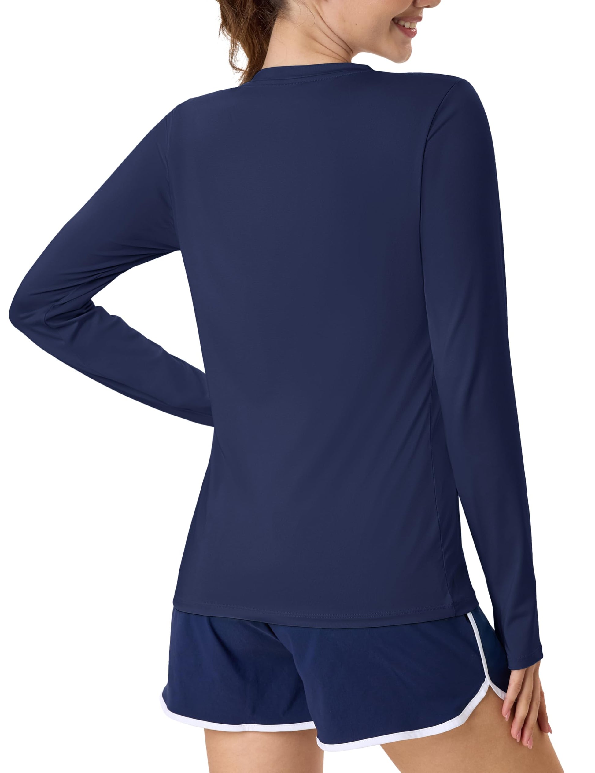 Women's UPF 80+ Long Sleeve Rash Guard - Quick Dry Athletic Shirt with Thumb Holes