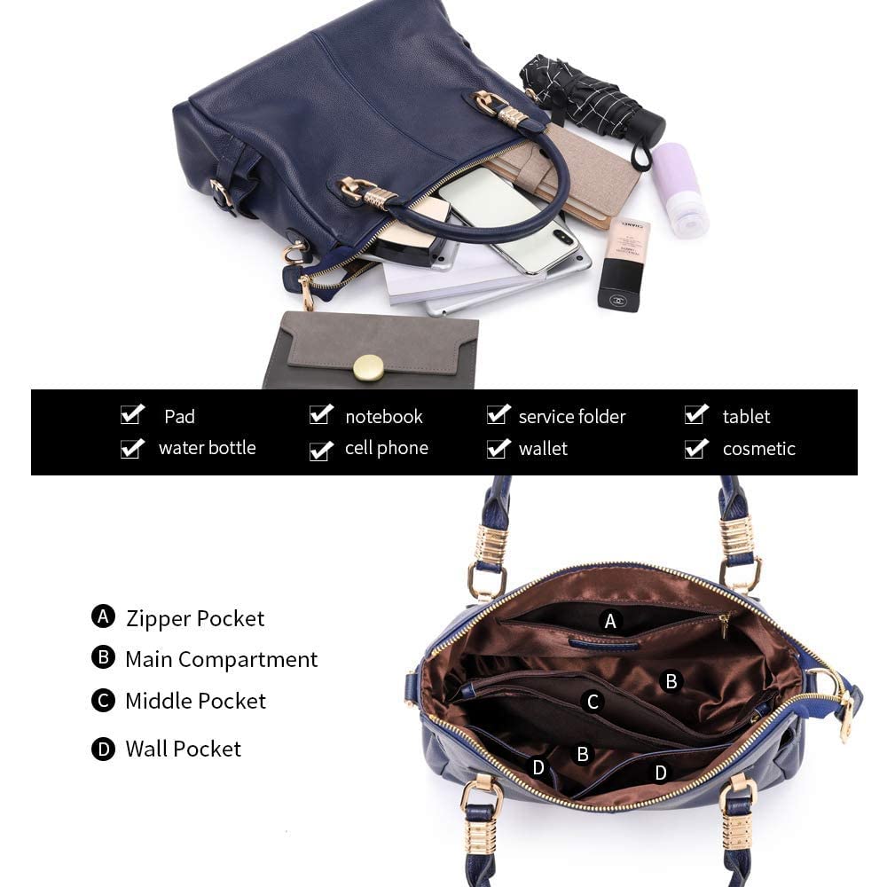 Women Genuine Leather Handbag - Soft Satchel Tote Shoulder Bag with Adjustable Strap