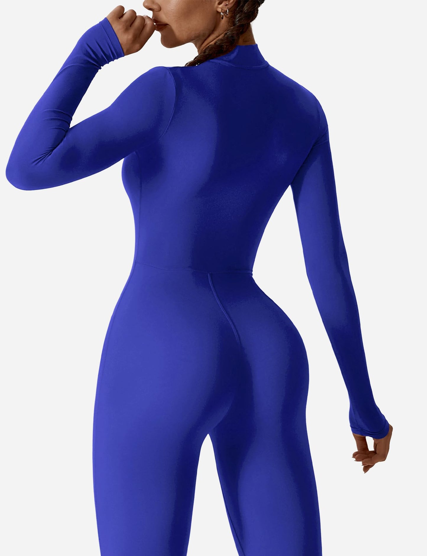 Women's Long Sleeve Workout Jumpsuit - Zip Up Bodycon Romper One Piece