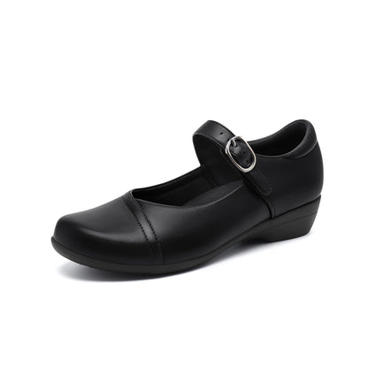 Mary Jane Flats for Women - Comfortable Round Toe Ballet Flats with Buckle Strap Work Shoes Black