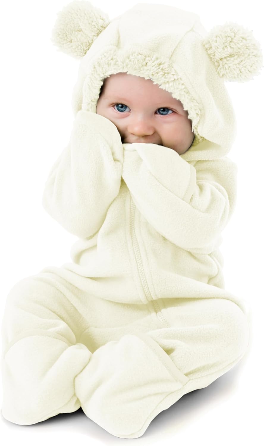 Fleece Baby Bunting with Hood - Convertible Mittens & Booties for Newborn & Infant