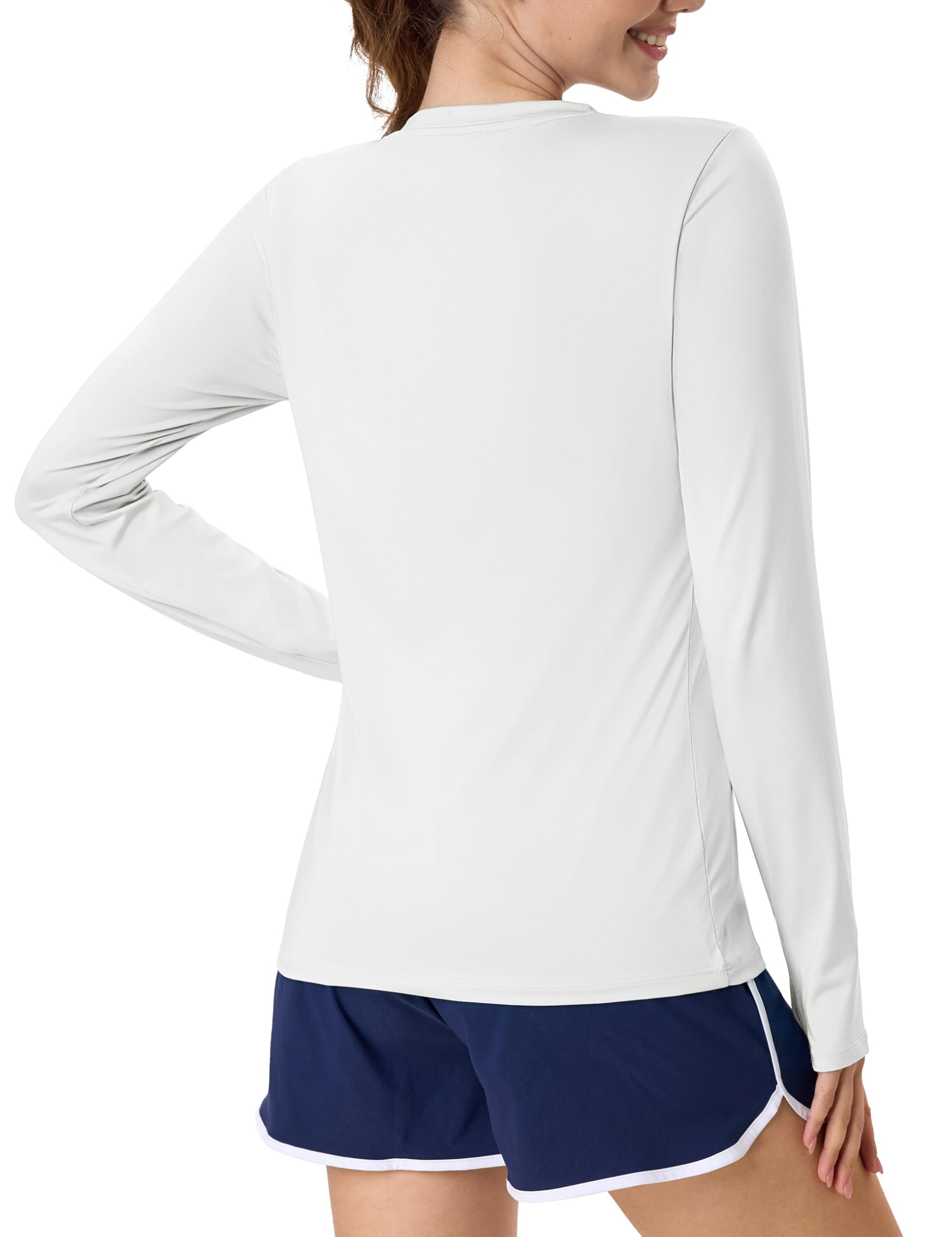 Women's UPF 80+ Long Sleeve Rash Guard - Quick Dry Athletic Shirt with Thumb Holes