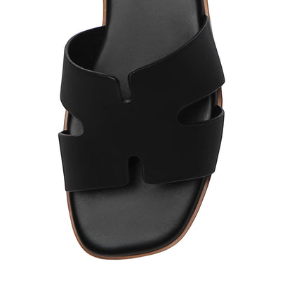 Women's Dressy Flat Sandals - Comfortable Slip On Leather Slide Sandals