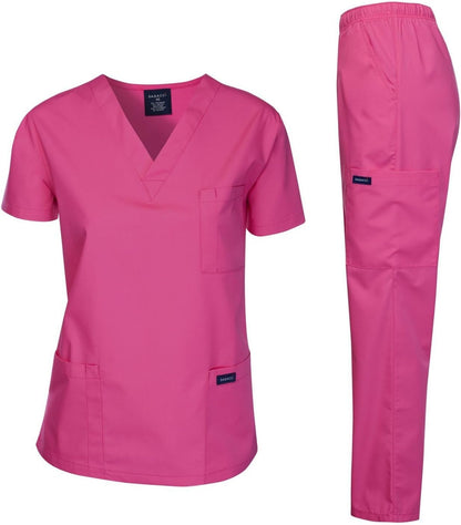 Medical Scrubs Set Unisex - V-Neck Top and Elastic Waist Pants Uniform for Healthcare Workers