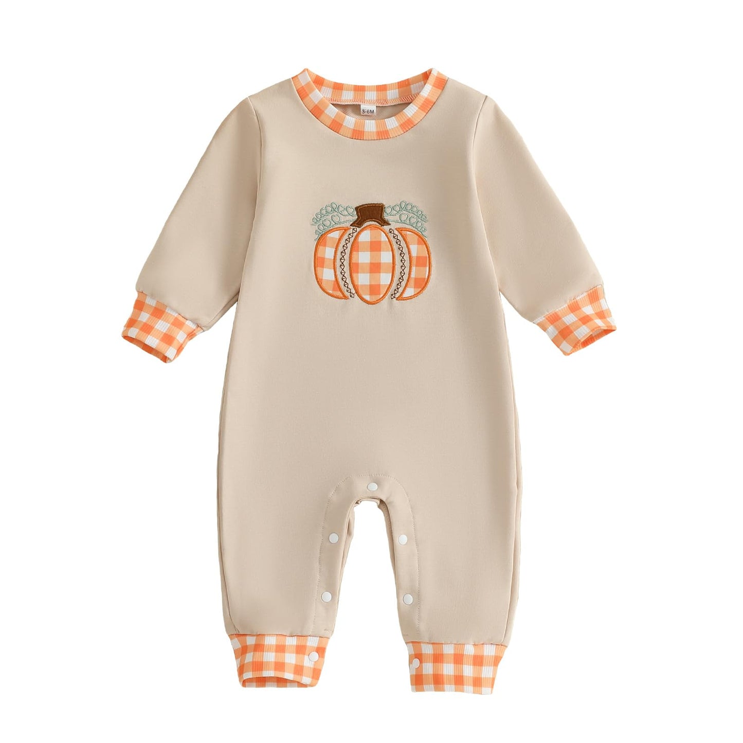 Baby Halloween Pumpkin Patch Romper - Long Sleeve Fall Winter Jumpsuit Pumpkin Plaid-khaki Halloween