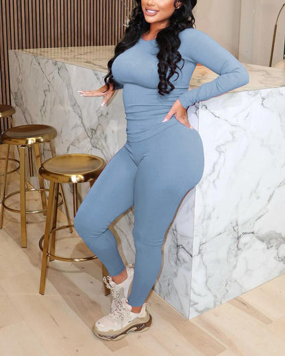 Chrome Heart Leggings - 2 Piece Tracksuit for Women - Long Sleeve Top & Jogger Leggings Workout Set