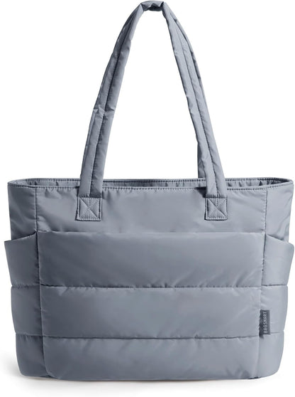 Women's Quilted Tote Bag Lightweight Puffy Shoulder Bag with Compartments I-dark Grey-standard Size Standard Size