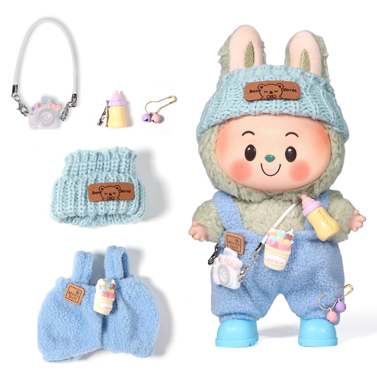 3 Piece Doll Clothes Set for 17cm Dolls - Handmade Crochet Outfit with Hat B_Blue