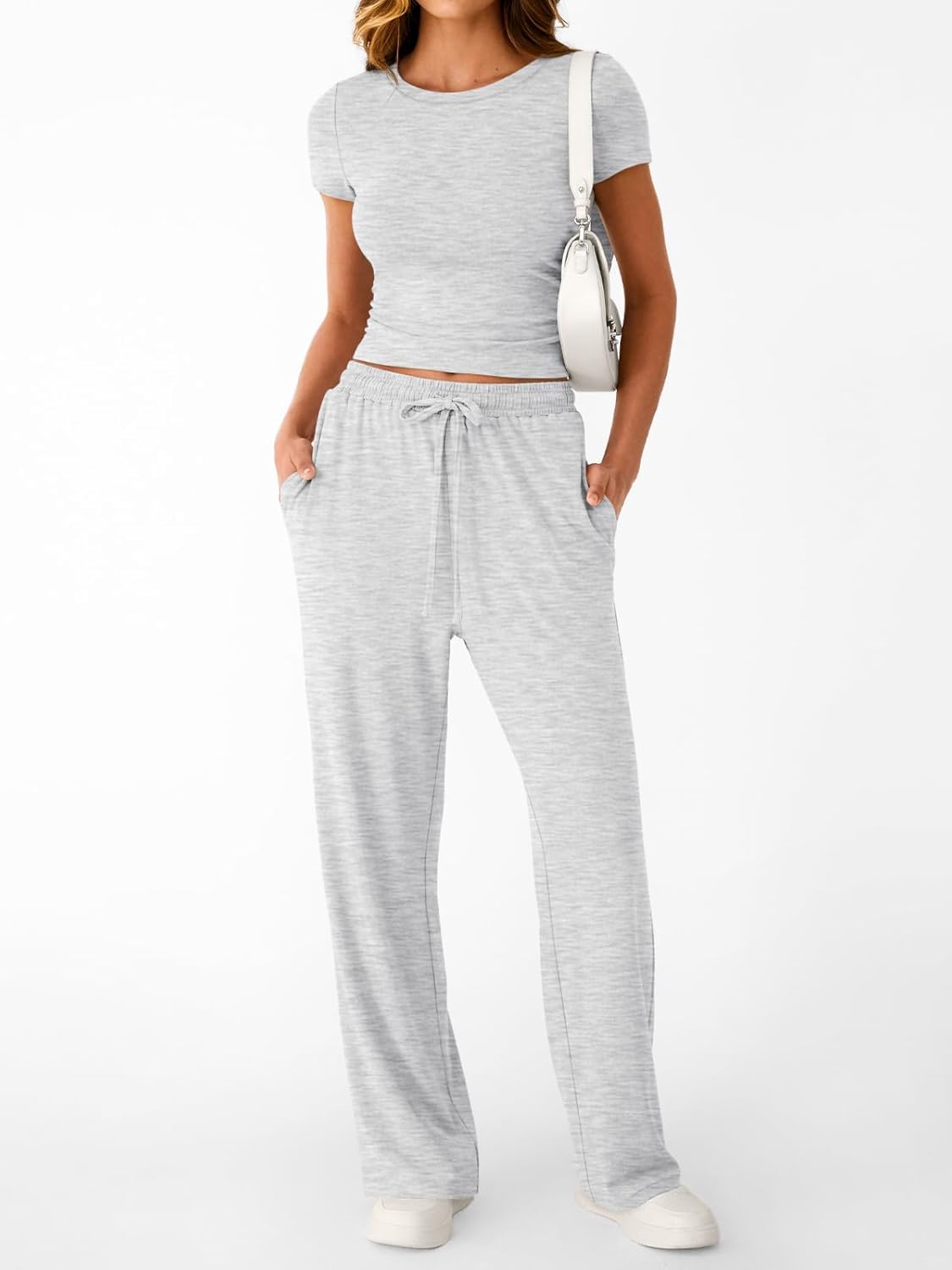 Women's 2 Piece Matching Sweatsuit Wide Leg Pants Crop Top Set