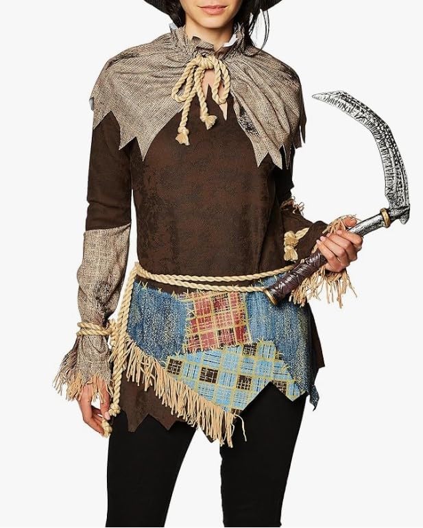 Women's Creepy Scarecrow Costume - Halloween Tunic with Rope Belt