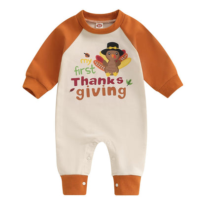 Baby Halloween Pumpkin Patch Romper - Long Sleeve Fall Winter Jumpsuit