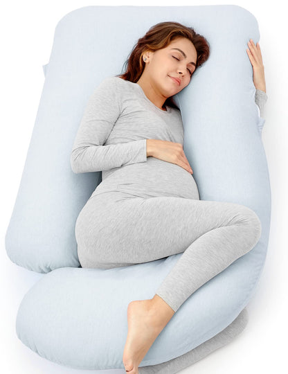 U-Shaped Full Body Pregnancy Pillow 57 Inch Maternity Support Pillow Light Blue