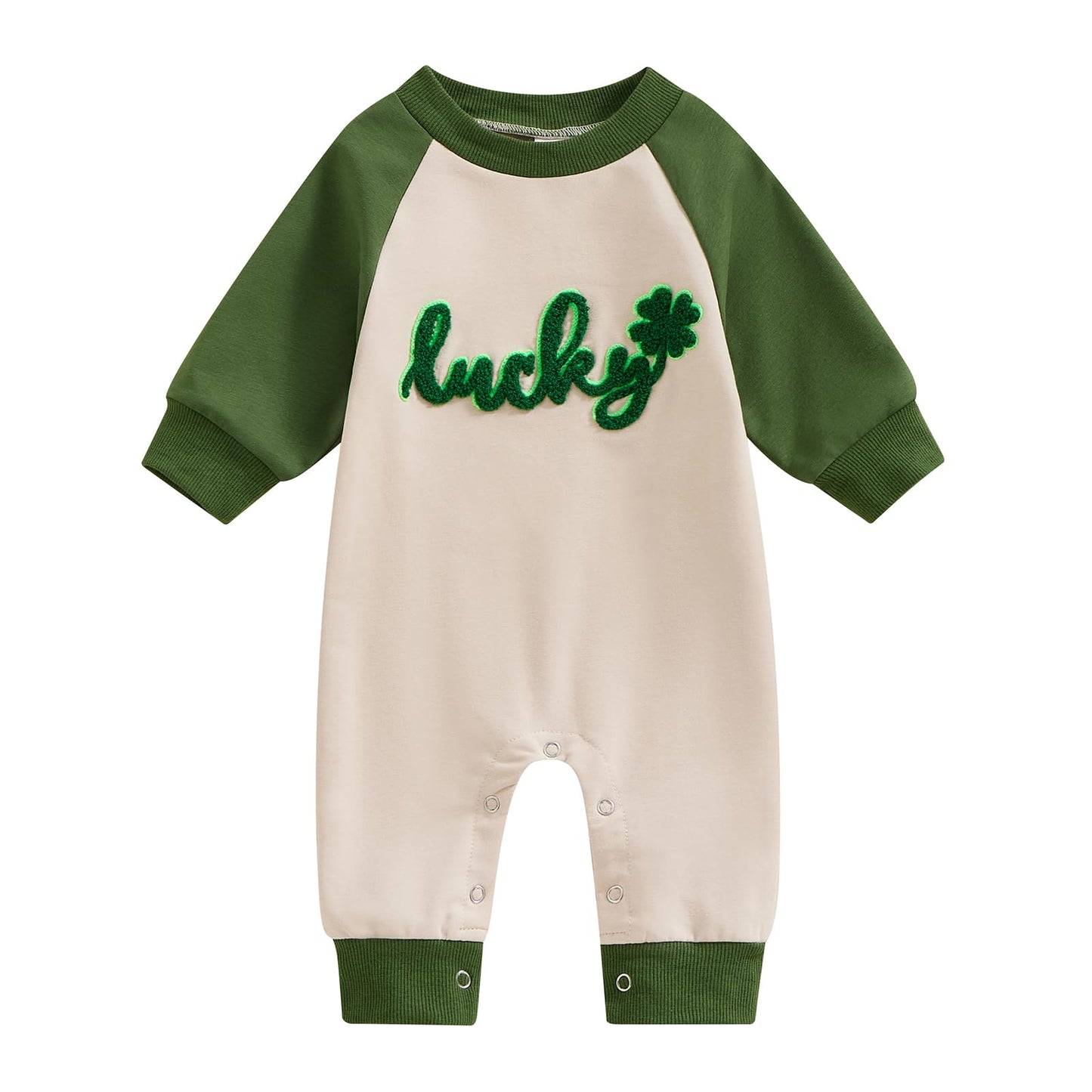 Baby Halloween Pumpkin Patch Romper - Long Sleeve Fall Winter Jumpsuit Embroidery Shamrock Green St. Patrick's Day