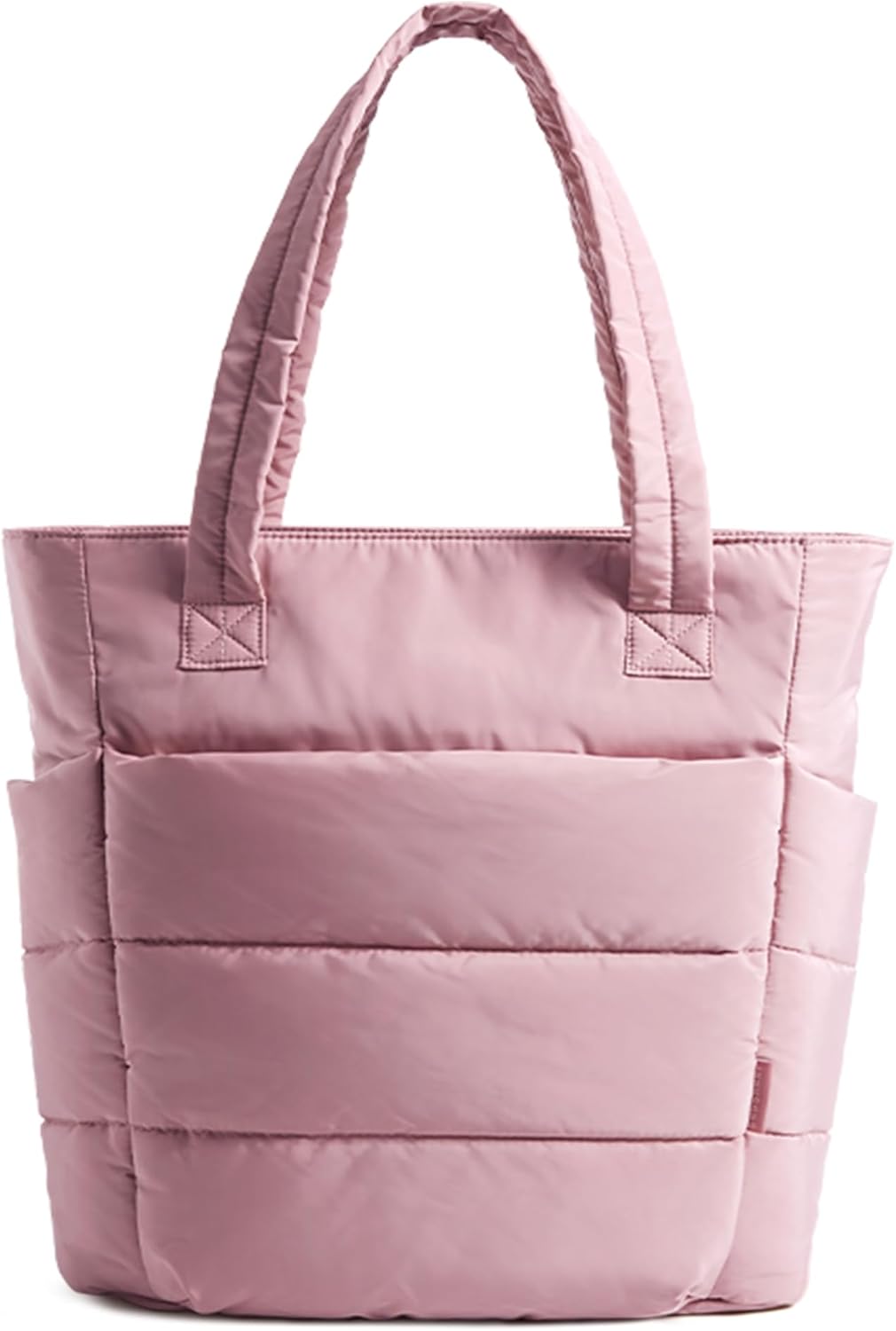 Women's Quilted Tote Bag Lightweight Puffy Shoulder Bag with Compartments D-dark Pink-slim Size Slim Size