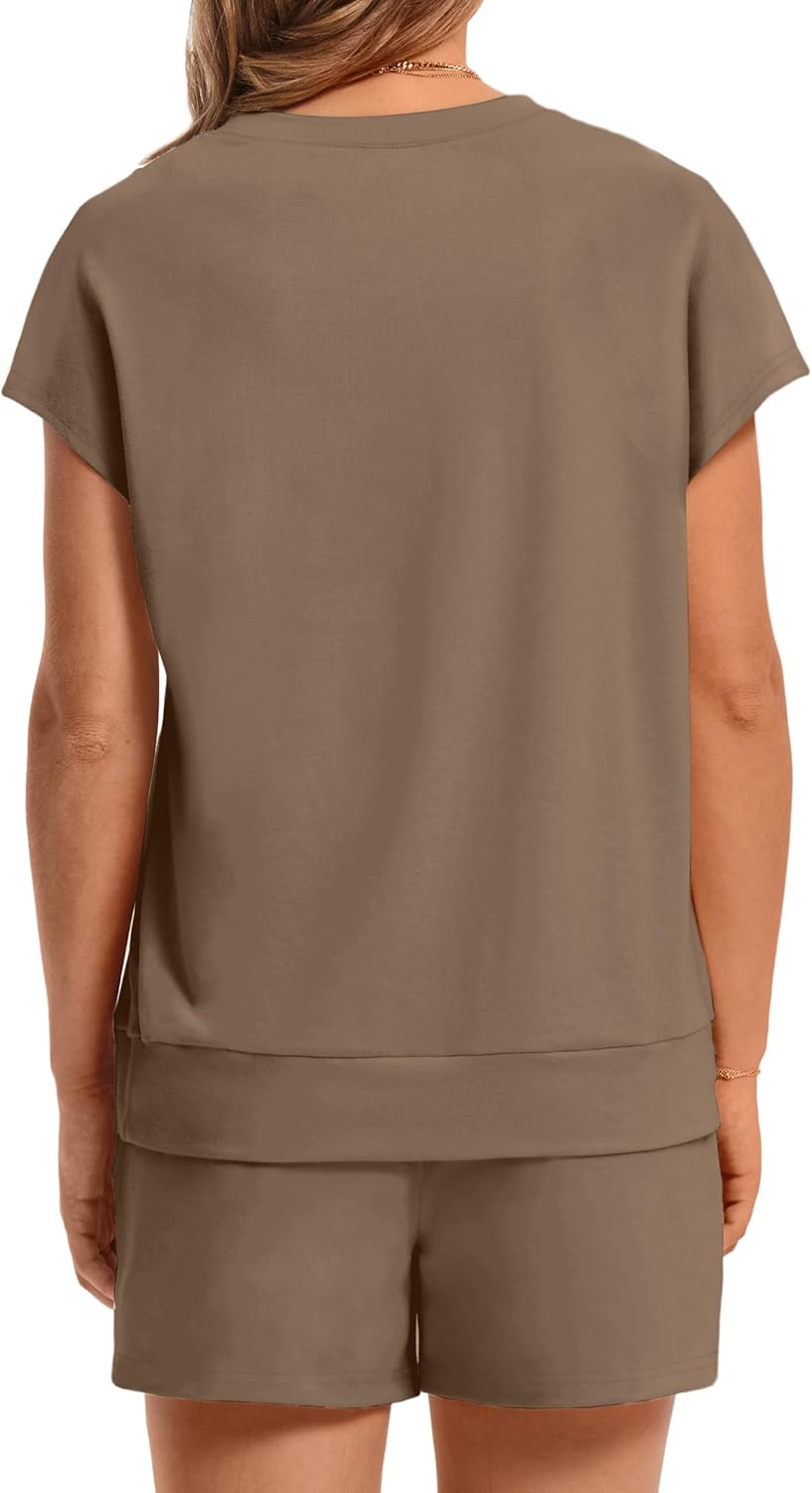 Women's 2 Piece Summer Lounge Set Crew Neck Short Sleeve Tracksuit