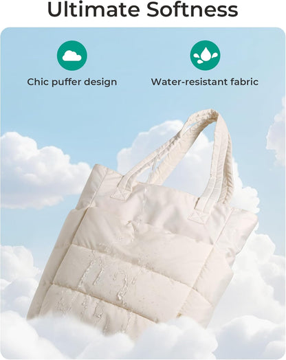 Women's Quilted Tote Bag Lightweight Puffy Shoulder Bag with Compartments